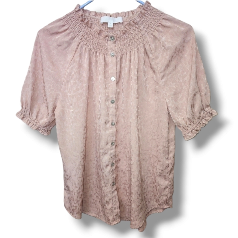 Mock Neck Satin Look Blouse